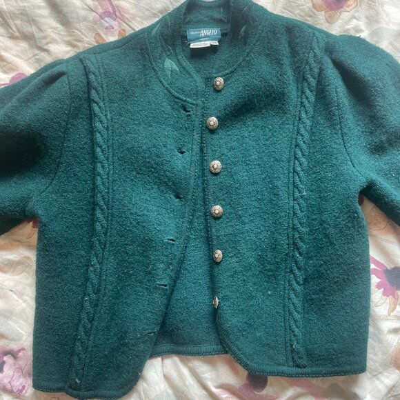 Vintage 100% wool forest green button-up cardigan - Picture 3 of 5